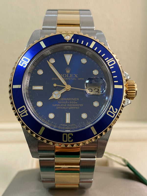 Rolex Steel  & Yellow Gold Submariner Date - M serial - "Bluesy" Pre Ceramic Bezel - 16613 *FULL SET*