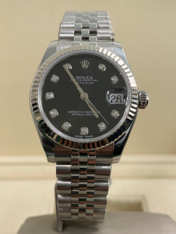Rolex Datejust 31 - 2014 - Black Diamond Dial - Jubilee Bracelet - 178274 *FULL SET*