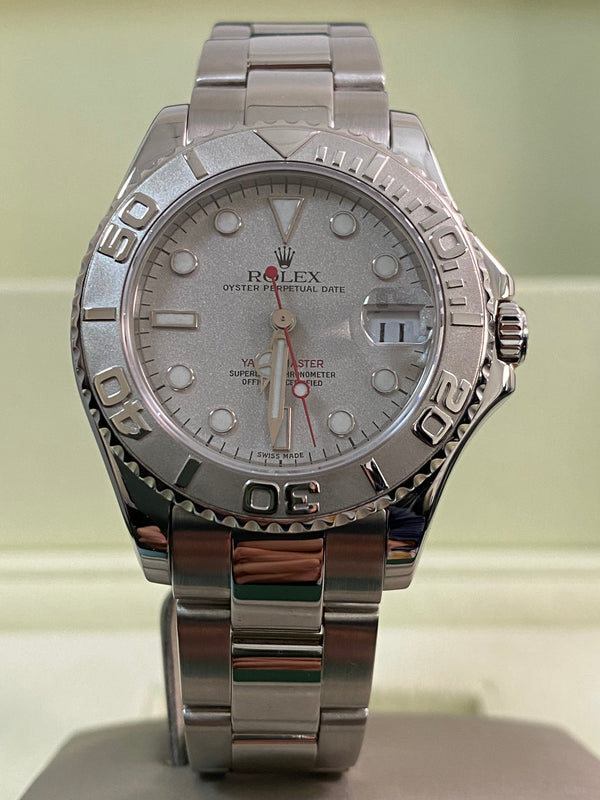 Rolex Steel & Platinum Lady Yacht-Master - A serial - Platinum Bezel - Silver Dial - 168622