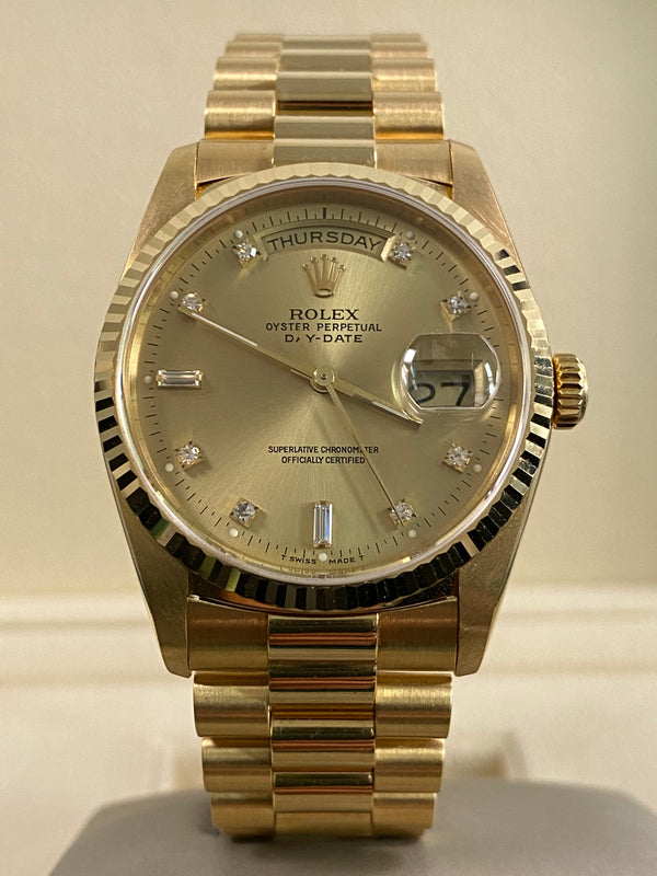 Rolex Day-Date 36 - 1989 - Factory Diamond Dial - President Bracelet  - 18238 *UNPOLISHED*