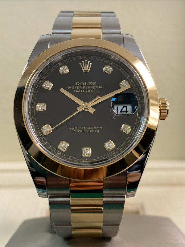 Rolex Steel & Yellow Gold Datejust 41 - 2021 - Smooth Bezel - Black Diamond Dial - Oyster Bracelet - 126303 *FULL SET*