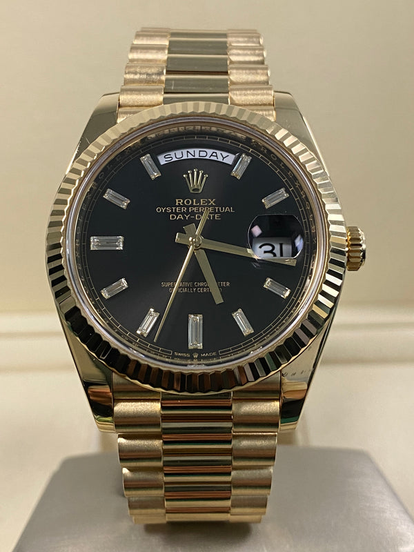 Rolex Day-Date 40 - 2021 - Black Baguette Diamond Dial - 228238 *FULL SET*