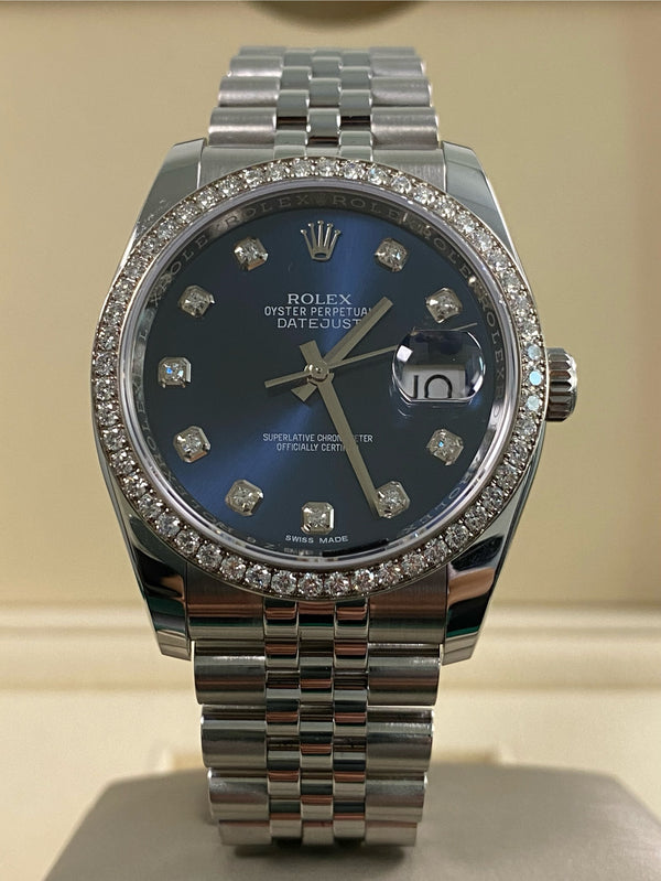 Rolex Datejust 36 - 2018 - 52 Diamond Bezel - Blue Diamond Dial - 116244 *FULL SET*