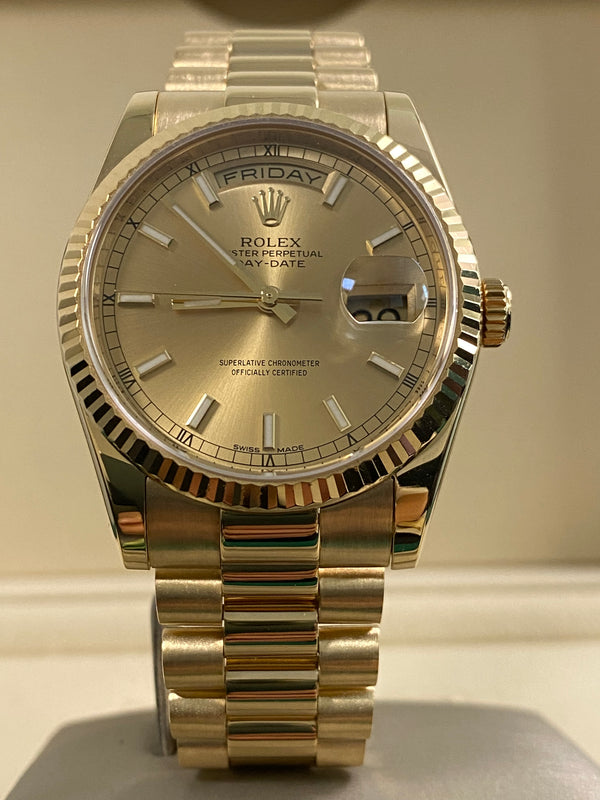 Rolex Day-Date 36 - 2016 - Champagne Index Dial - 118238 *FULL SET*