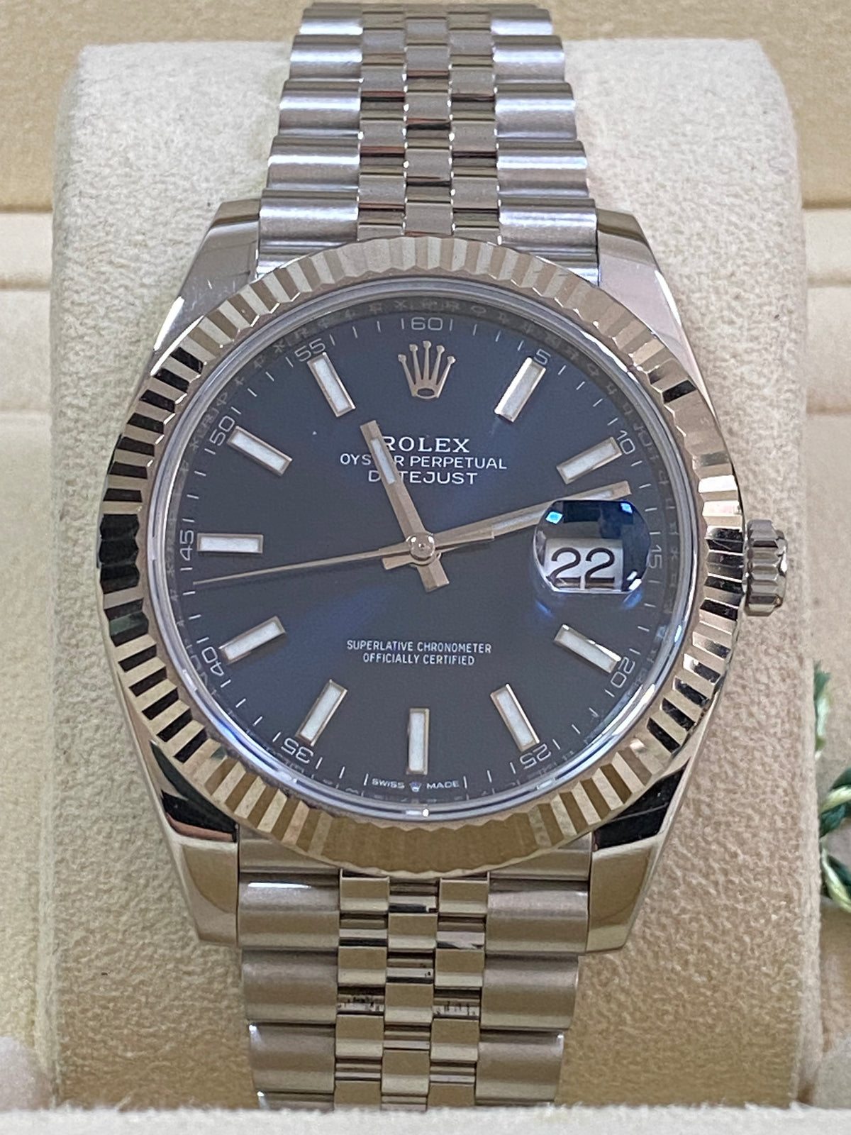 Rolex Steel and White Gold Datejust 41 - 2023 - Fluted Bezel - Blue Index Dial - Jubilee Bracelet - 126334