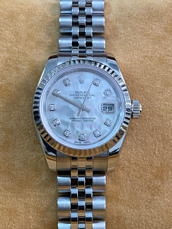 Rolex Steel Lady-Datejust - Z serial - Fluted Bezel - Mother-of-Pearl Diamond Dial - Jubilee Bracelet - 179174