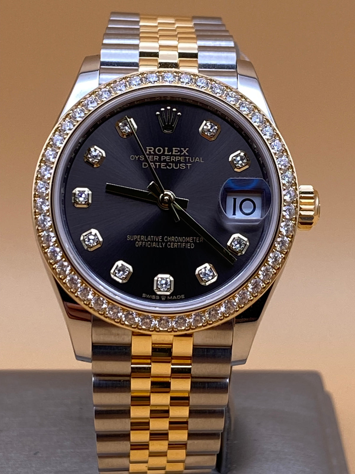 Rolex Steel and Yellow Gold Datejust 31 - 2023 - Diamond Bezel - Dark Grey Diamond Dial - Jubilee Bracelet - 278383RBR