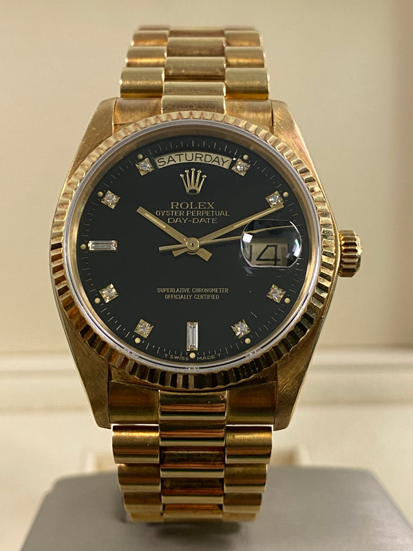 Rolex Day-Date 36 - 1985 - Black Diamond Dial - 18038 *FULL SET*
