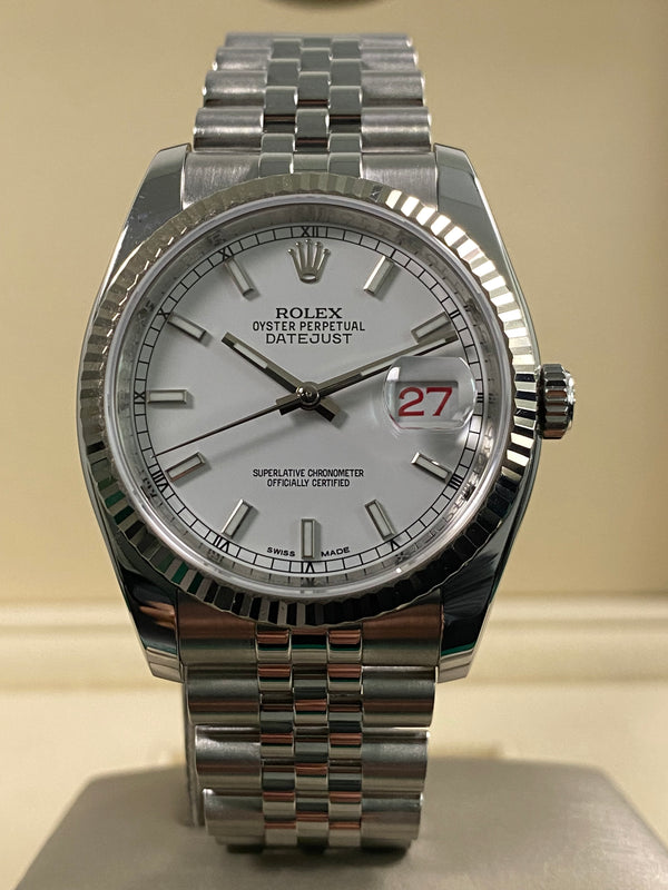 Rolex Datejust 36 - 2019 - White Index Dial Roulette Date Wheel - 116234 *FULL SET*