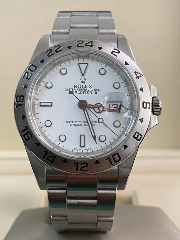 Rolex Steel Oyster Perpetual Explorer II - V serial - "Polar" - 3186 Movement - No Holes Case - 16570 *FULL SET*