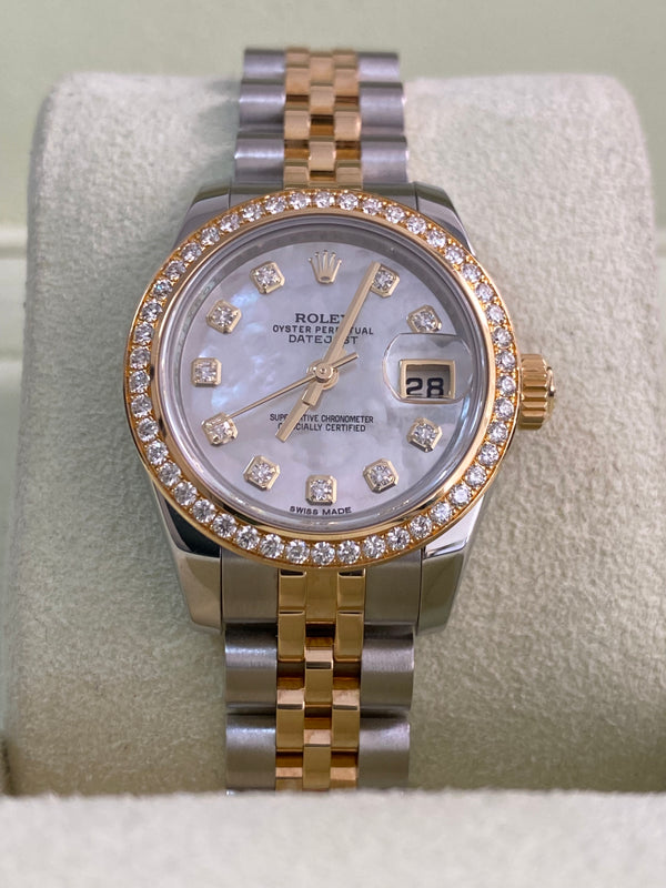 Rolex Steel & Yellow Gold Lady-Datejust - Diamond-set Bezel - Mother-of-Pearl Diamond Dial - Jubilee Bracelet - 179383 - *FULL SET*