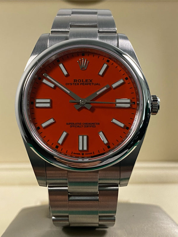 Rolex Oyster Perpetual 41 - 2022 - Red Coral Dial - 124300 *Discontinued Model*