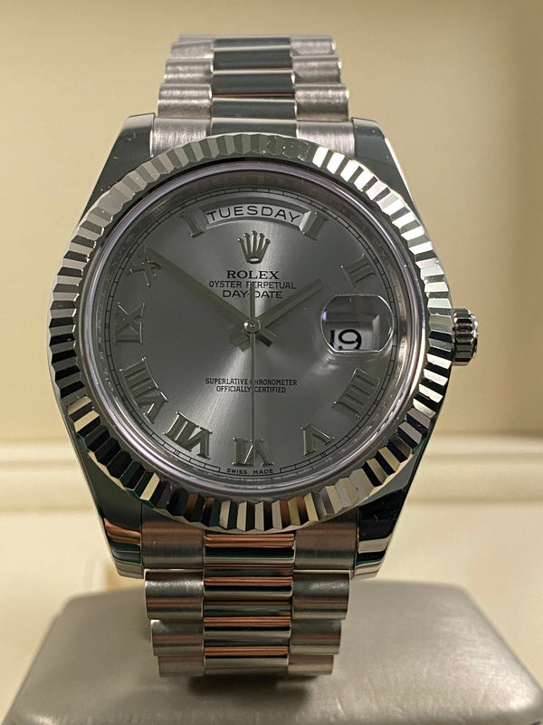 Rolex Day-Date II - 2015 - Rhodium Roman Dial - 218239 *FULL SET*