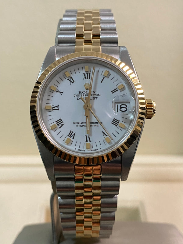 Rolex Steel & Yellow Gold Datejust 31 - 1986 - Fluted Bezel - White Roman Dial - Jubilee Bracelet - 68273