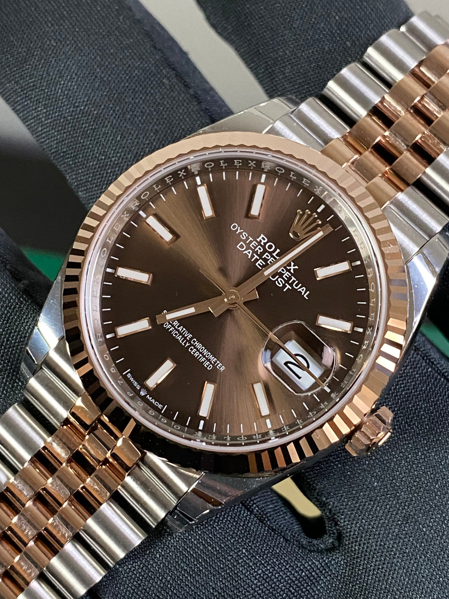 Rolex Steel and Everose Rolesor Datejust 36 - 2023 - Fluted Bezel - Chocolate Index Dial - Jubilee Bracelet - 126231