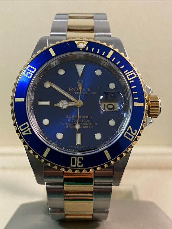 Rolex Steel  & Yellow Gold Submariner Date - M serial - "Bluesy" Pre Ceramic Bezel - 16613 *FULL SET*