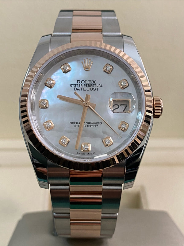 Rolex Steel & Everose Gold Datejust 36 - Fluted Bezel - Mother-of-Pearl Diamond Dial - Oyster Bracelet - 116231