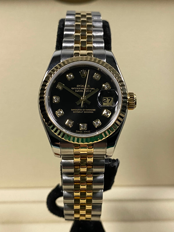 Rolex Lady-Datejust - 2005 - Black Diamond Dial - 179173 *FULL SET*