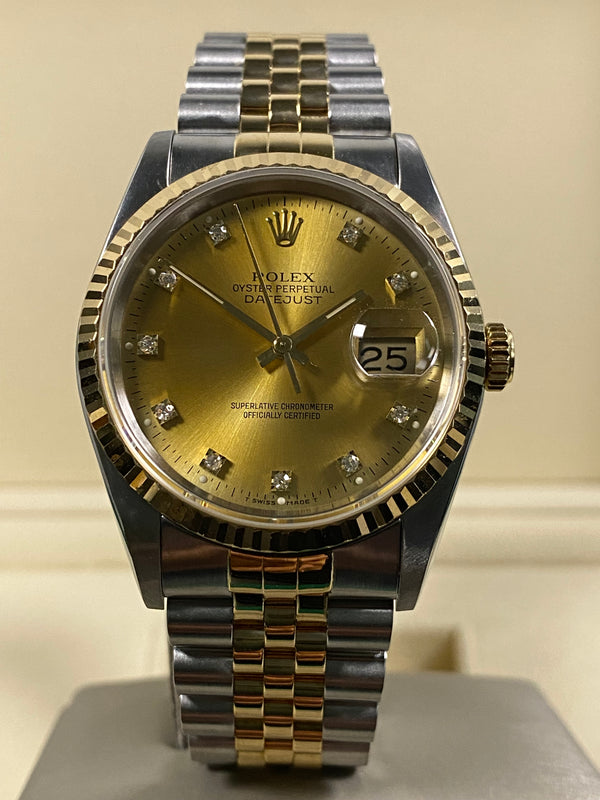 Rolex Datejust 36 - 1991 - Champagne Diamond Dial - 16233 *FULL SET*