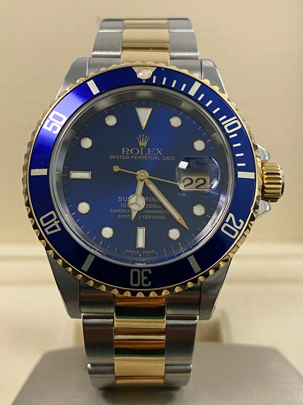 Rolex Steel  & Yellow Gold Submariner Date - Y serial - "Bluesy" Pre Ceramic Bezel - 16613