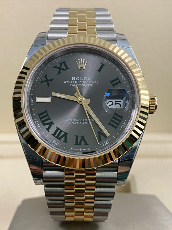 Rolex Steel & Yellow Gold Datejust 41 - 2024 - Fluted Bezel - "Wimbledon" Dial - Jubilee Bracelet - 126333 *FULL STICKERS*