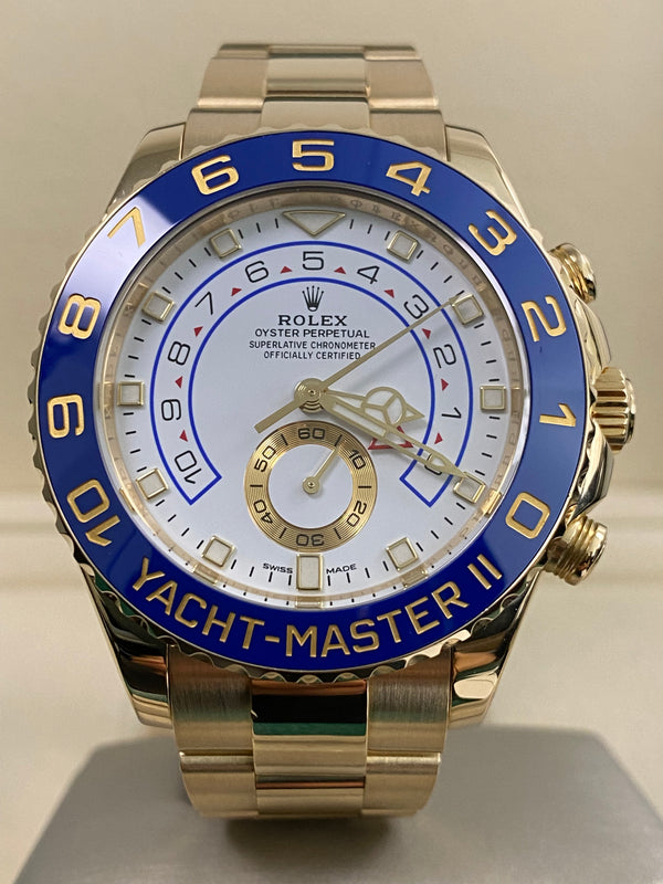 Rolex Yellow Gold Yacht-Master II - 2018 - Blue Bezel - White Dial - 116688 *FULL SET*