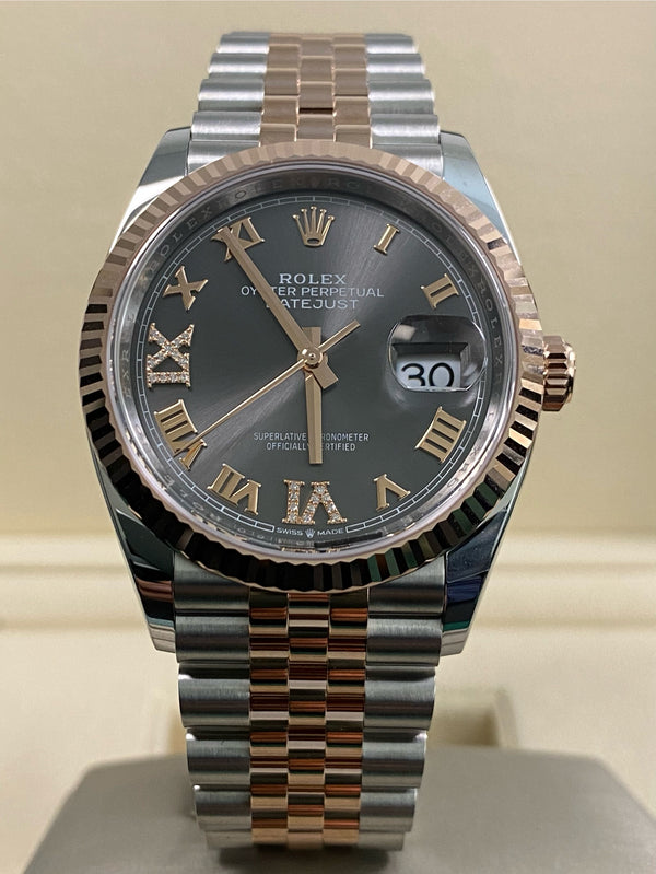 Rolex Steel & Everose Gold Datejust 36 - 2025 - Fluted Bezel - Slate Diamond-set Dial - Jubilee Bracelet - 126231 *FULL SET*