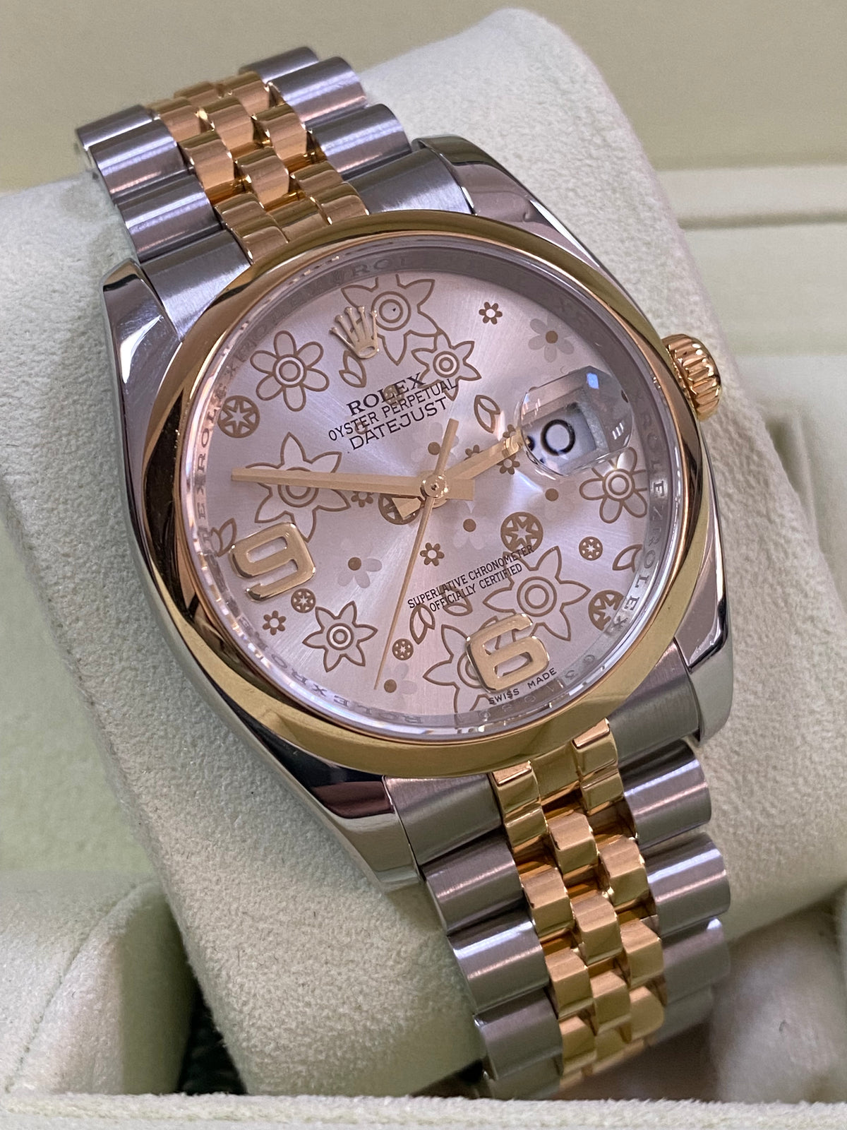 Rolex Steel and Yellow Gold Datejust 36 - Silver Floral Motif Dial -Jubilee Bracelet - 116203