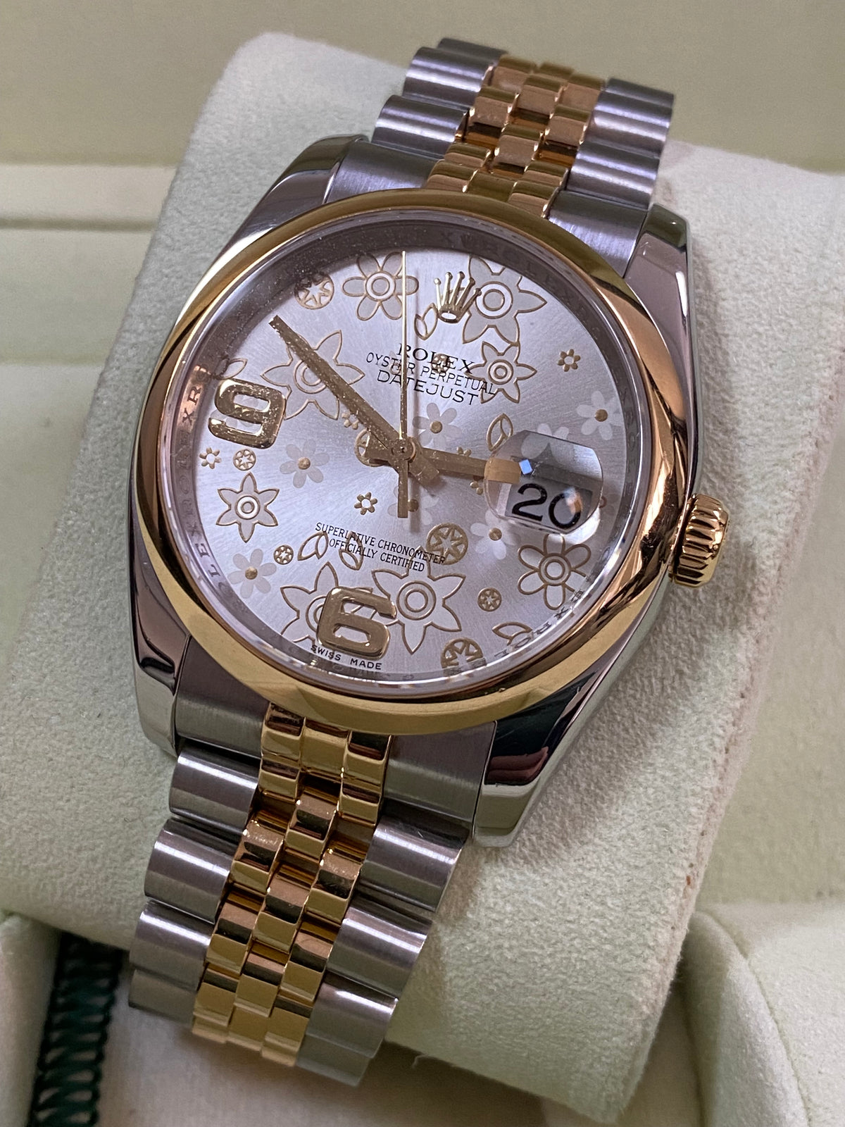 Rolex Steel and Yellow Gold Datejust 36 - Silver Floral Motif Dial -Jubilee Bracelet - 116203