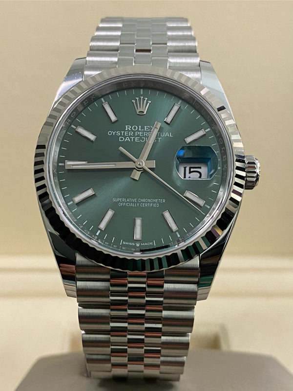 Rolex Steel Datejust 36 - 2025 - Fluted Bezel - Mint Green Dial - Jubilee Bracelet - 126234 *FULL SET*