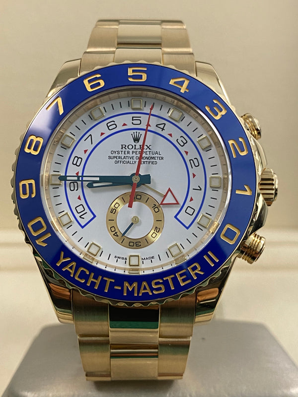Rolex Yellow Gold Yacht-Master II - 2018 - White Dial w/ Blue Hands - Blue Bezel - 116688 *FULL SET*