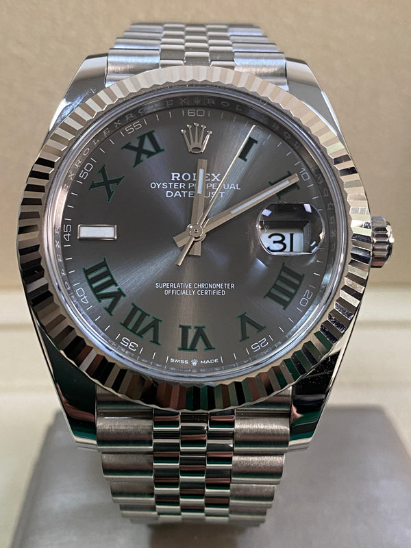 Rolex Steel and White Gold Datejust 41 - 2024 - Fluted Bezel - "Wimbledon" Dial - Jubilee Bracelet - 126334