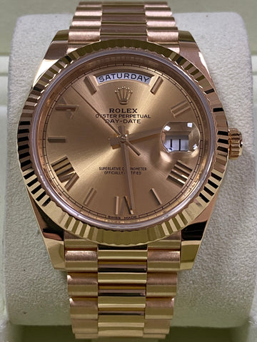 Rolex Yellow Gold Day-Date 40 - Fluted Bezel - Champagne Roman Dial - President Bracelet - 228238