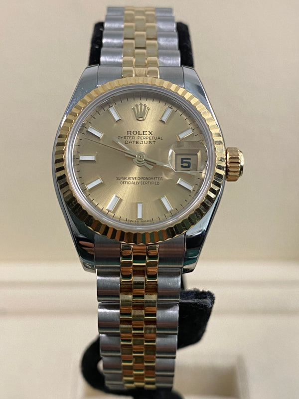 Rolex Steel & Yellow Gold Lady-Datejust - Y serial - Fluted Bezel - Champagne Index Dial - Jubilee Bracelet - 179173 *FULL SET*