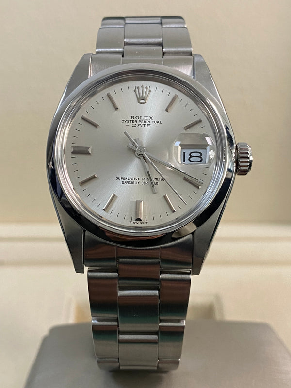 Rolex Steel Oyster Perpetual Date - 1978 - Domed Bezel - Silver Index Dial - Oyster Bracelet - 1500
