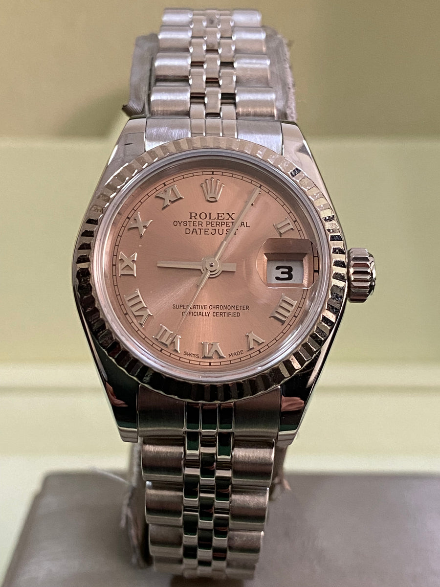 Rolex Steel Lady-Datejust 26 - F serial - Fluted Bezel - Pink Roman Dial - Jubilee Bracelet - 79174