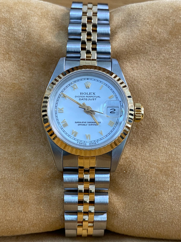 Rolex Steel & Yellow Gold Lady-Datejust - X serial - Fluted Bezel - White Roman Dial - Jubilee Bracelet - 69173