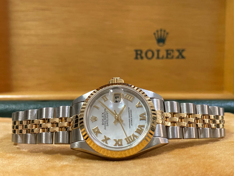 Rolex Two Tone Lady-Datejust - W Serial- Fluted Bezel - Mother of Pearl Roman Dial - Jubilee Bracelet - 69173