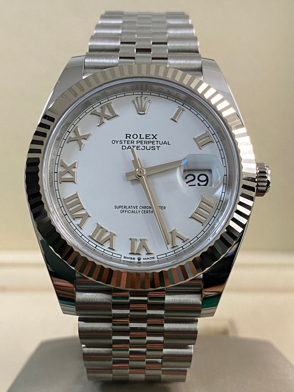 Rolex Steel Datejust 41 - 2025 - Fluted Bezel - White Roman Dial - Jubilee Bracelet - 126334 *FULL SET*