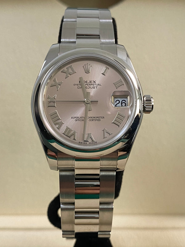 Rolex Steel Datejust 31 - 2014 - Domed Bezel - Pink Roman Dial - Oyster Bracelet - 178240 *FULL SET*
