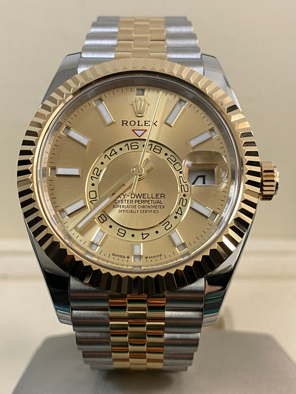 Rolex Yellow Gold Rolesor Sky-Dweller - 2025 - Champagne Index Dial - Jubilee Bracelet - 336933 *FULL SET