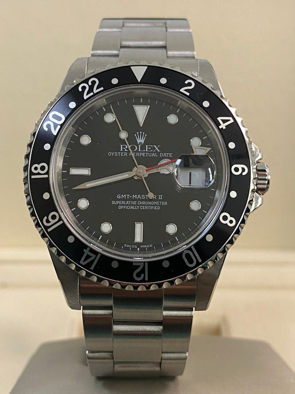 Rolex Steel GMT-Master II -  F serial - Black Dial - No Holes Case - 16710