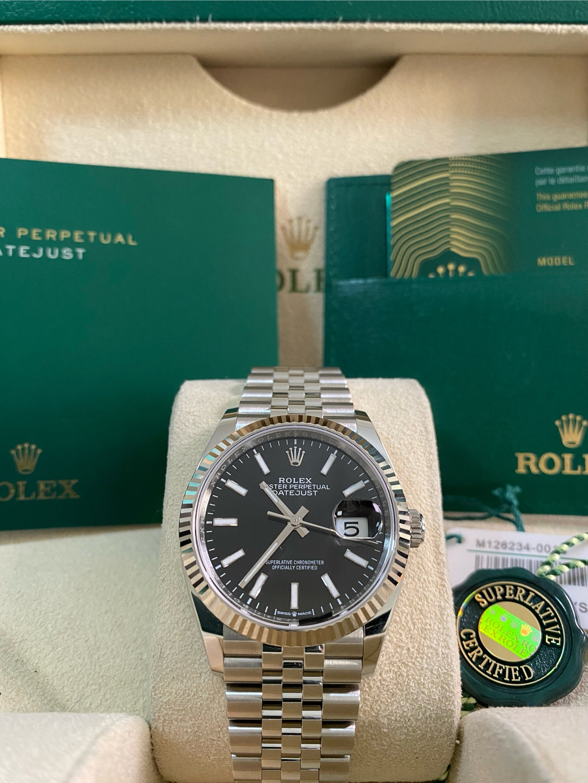 Rolex Steel Datejust 36 - 2024 - Fluted Bezel - Black Index Dial - Jubilee Bracelet - 126234 *FULL SET*
