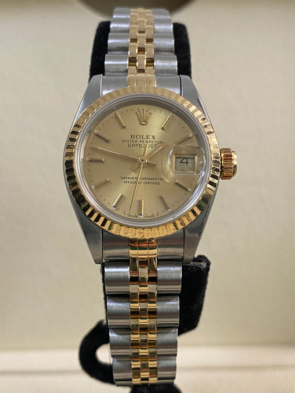 Rolex Steel & Yellow Gold Lady-Datejust - X serial - Fluted Bezel - Champagne Index Dial - Jubilee Bracelet - 69173