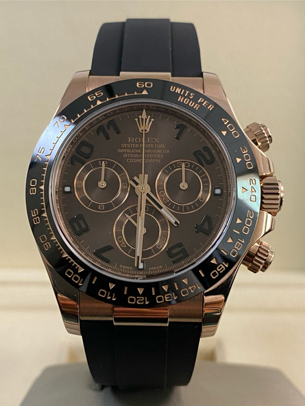 Rolex Everose Gold Cosmograph Daytona - 2019 - Chocolate Arabic Dial - Oysterflex - 116515LN *FULL SET*