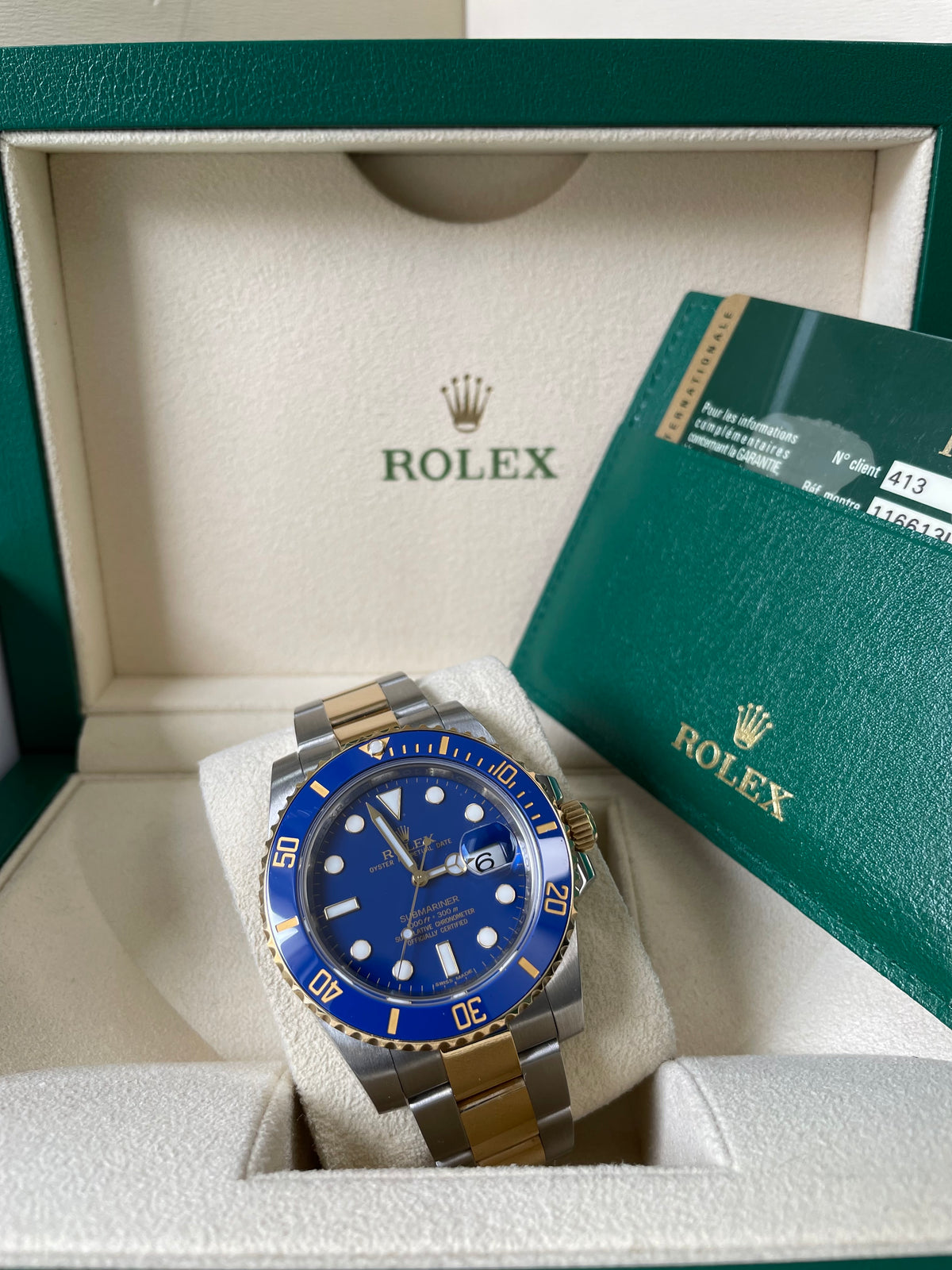 Rolex Steel and Gold Submariner Date - G Serial - Flat Blue Dial - 116613LB