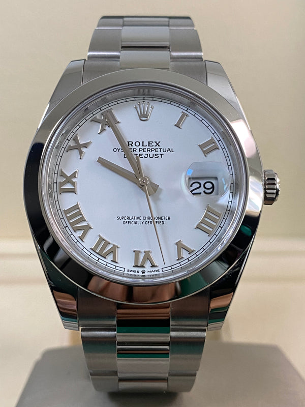 Rolex Steel Datejust 41 - 2021 - Smooth Bezel -White Roman Dial - Oyster Bracelet - 126300 *FULL SET*