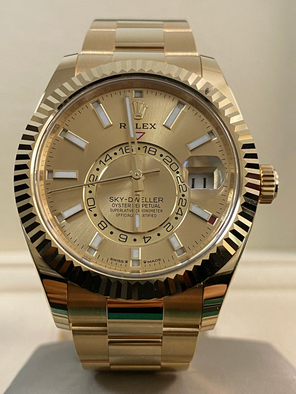 Rolex Yellow Gold Sky-Dweller - 2025 - Champagne Index Dial - Oyster Bracelet - 336938 *FULL SET*