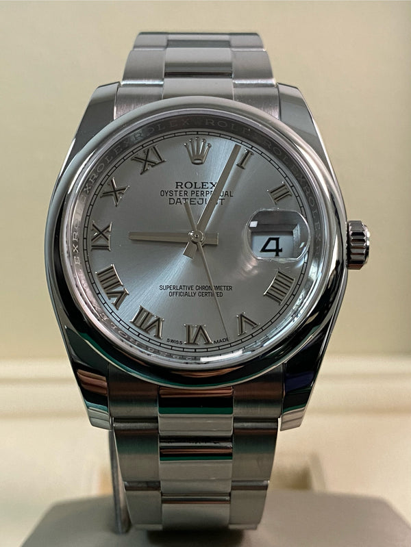 Rolex Steel Datejust 36 - 2016 - Smooth Bezel - Rhodium Roman Dial - Oyster Bracelet - 116200 *FULL SET*