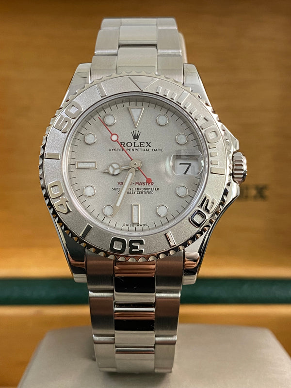 Rolex Steel & Platinum Lady Yacht-Master - 2007 - Platinum Bezel - Silver Dial - 168622 *FULL SET*